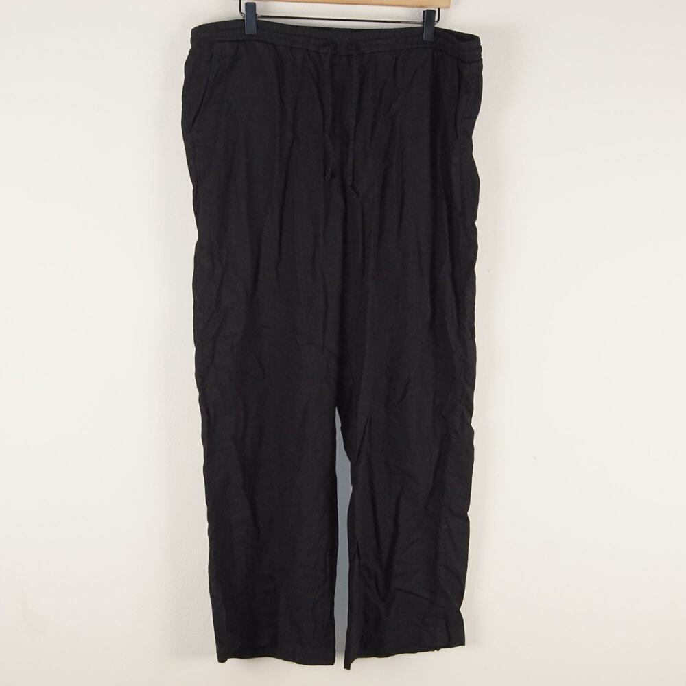 Gap Black Wide Leg Linen Blend Pull On Pants Womens Sz XL